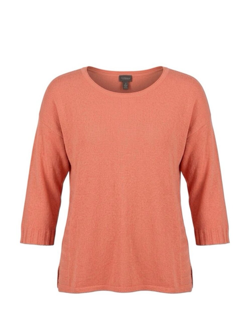 Chico's Neon Knit Tunic Sweater Size 2 Large L Coral Orange 3/4 Sleeve Scoop